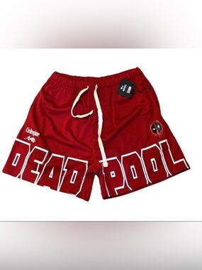 Red Deadpool Graphic Athletic Mesh Shorts with Drawstring Civil Regime- sz Small